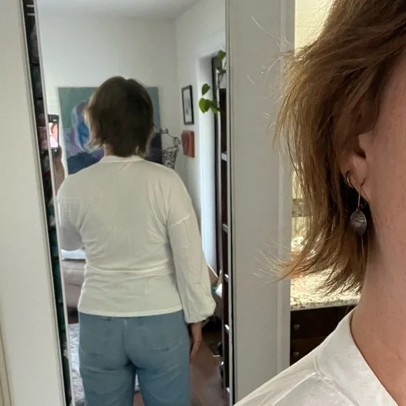 J. Crew White Wrap top with Tie Belt and Billowy Sleeves - Picture 3 of 5